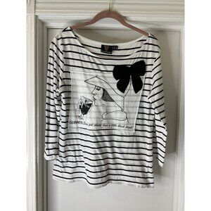 Guinness Womens XL Striped Cotton Top With Bow & Graphic Print